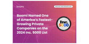 Boomi nombrada una de las empresas privadas de más rápido crecimiento de Estados Unidos en la lista Inc. 5000 2024